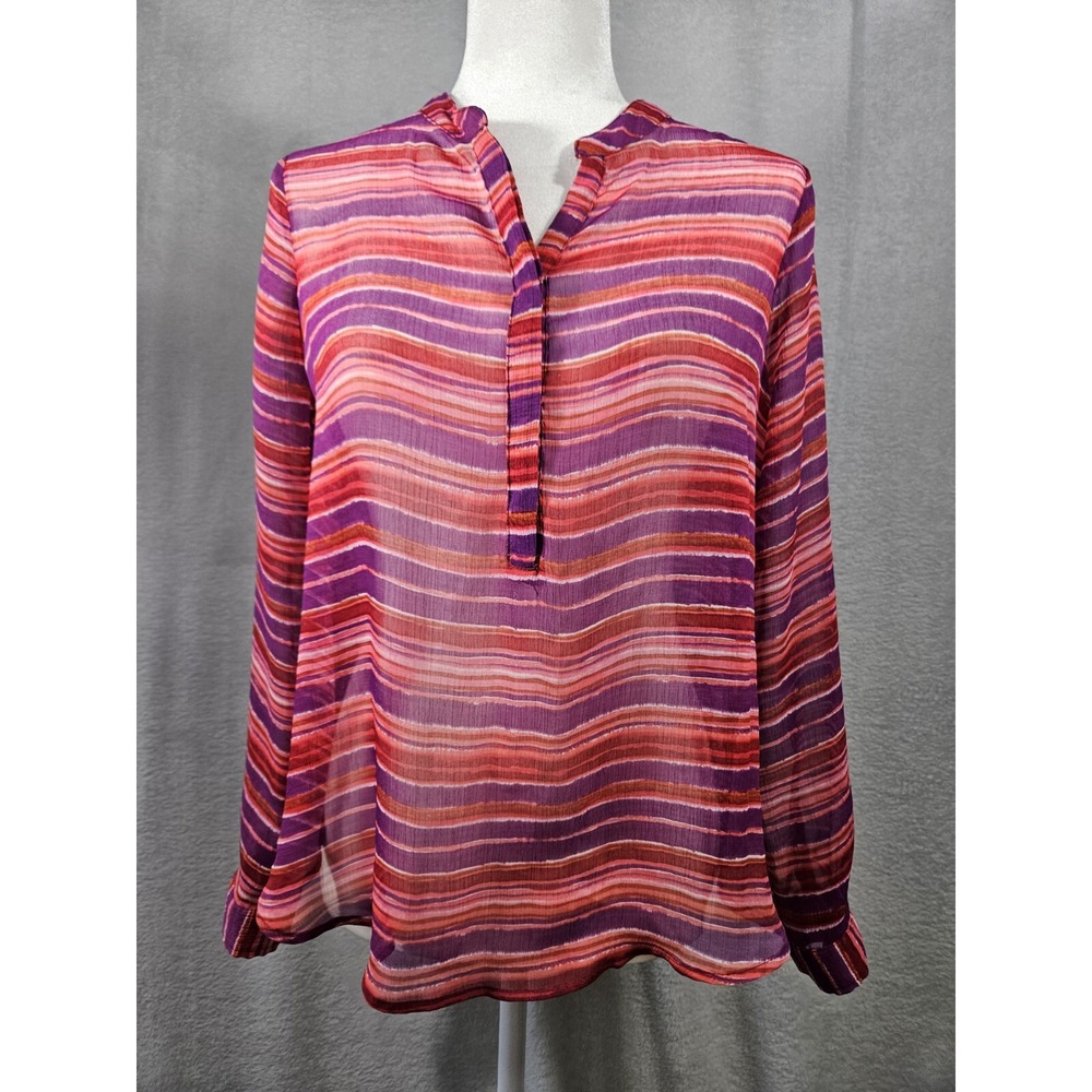 LIZ CLAIBORNE Petite Small Sheer Long Sleeve Blouse Striped Classy Casual Career